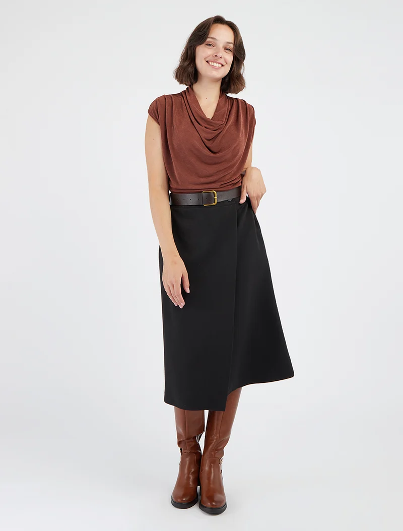 Jupe mi-longue style portefeuille - Noir