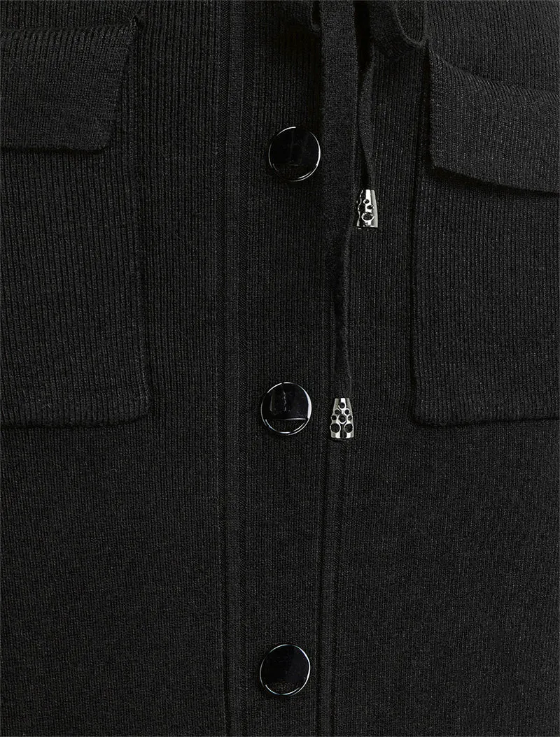 Jupe fendue en maille à boutons décoratifs - Noir