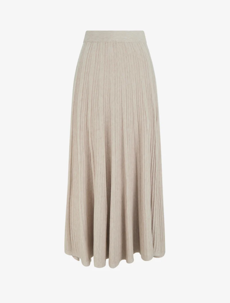 Jupe longue unie plissée - Beige
