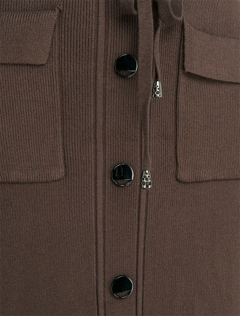 Jupe fendue en maille à boutons décoratifs - Marron