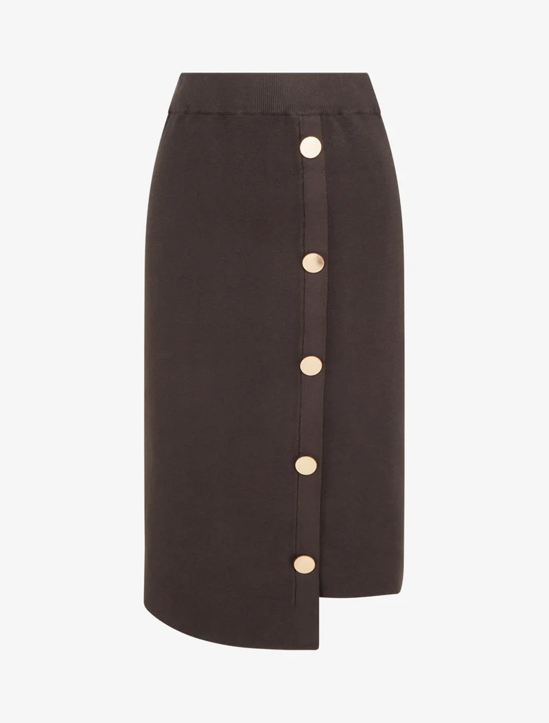 Jupe unie en maille asymétrique - Marron foncé