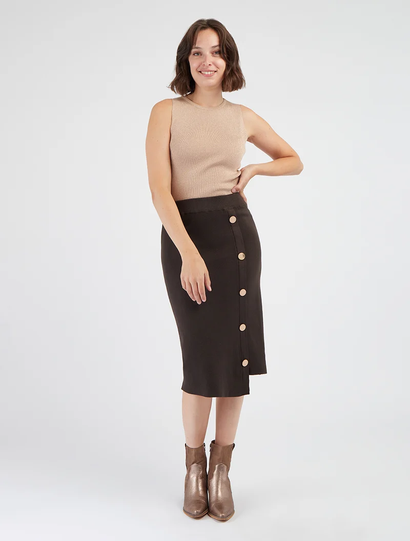 Jupe unie en maille asymétrique - Marron foncé