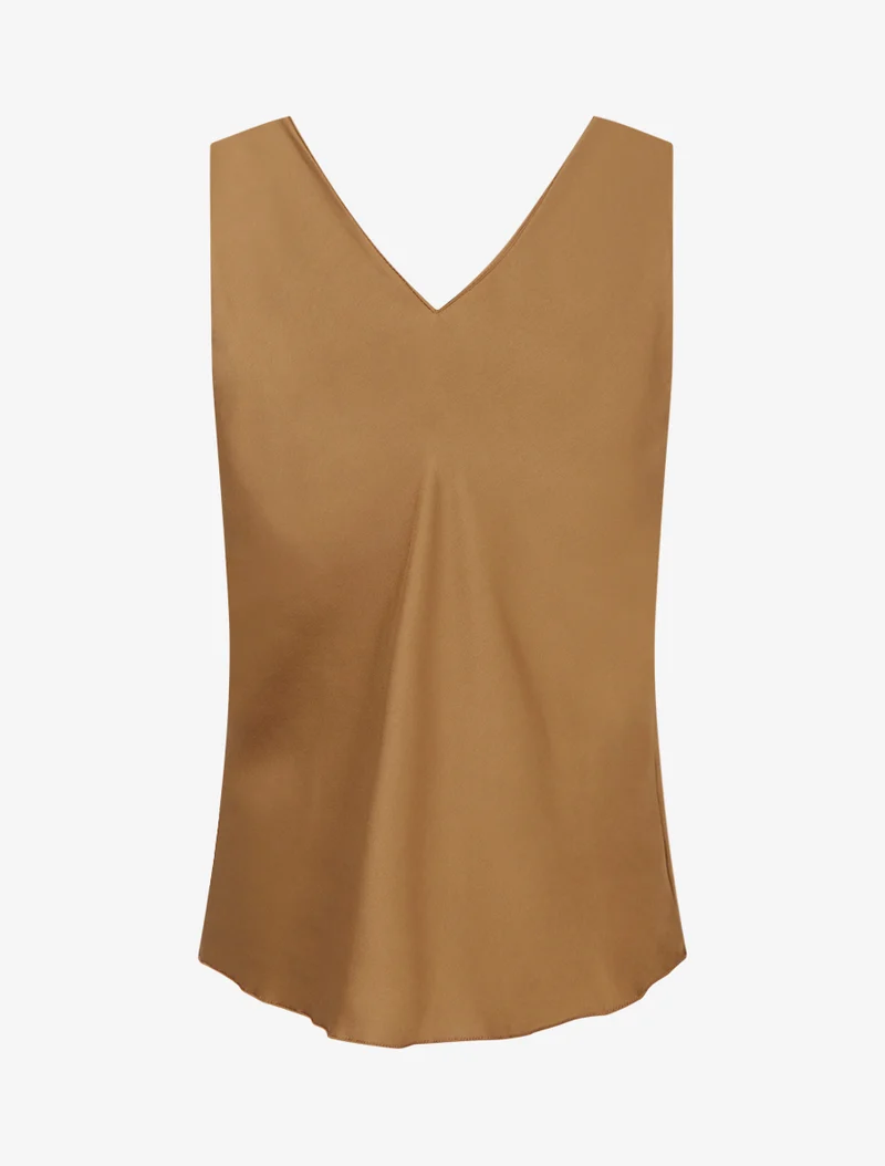 Top satiné à empiècement bijoux - Camel
