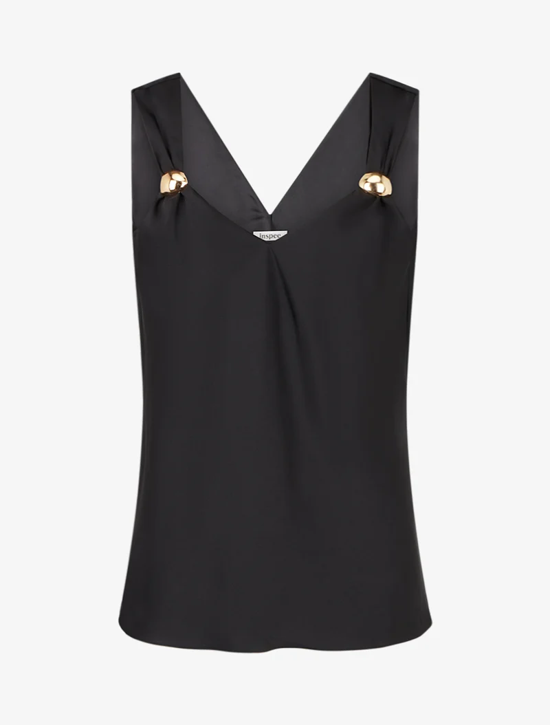 Top satiné à empiècement bijoux - Noir