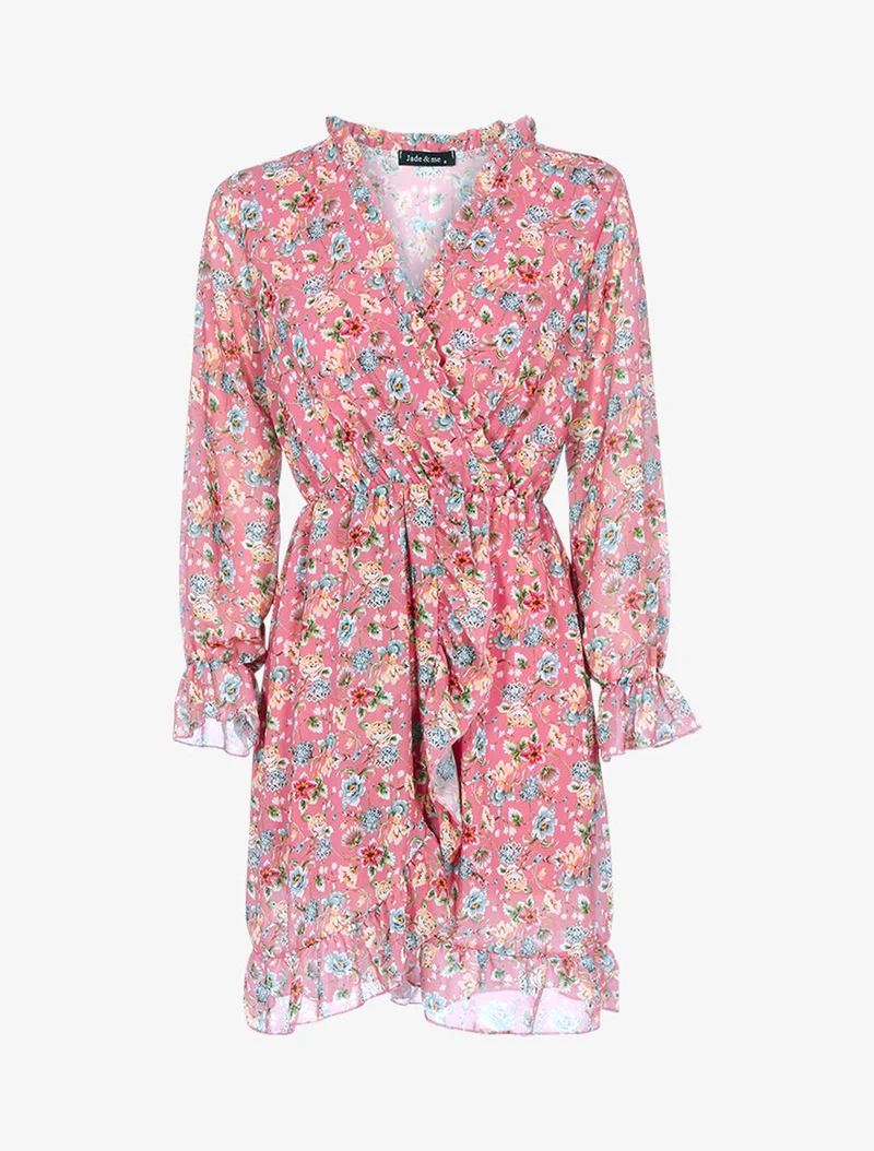 Robe portefeuille à imprimé printanier - Rose foncé