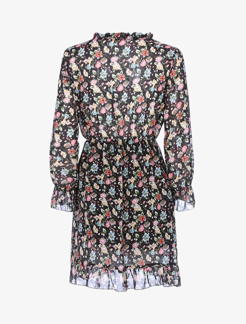 Robe portefeuille à imprimé printanier - Noir