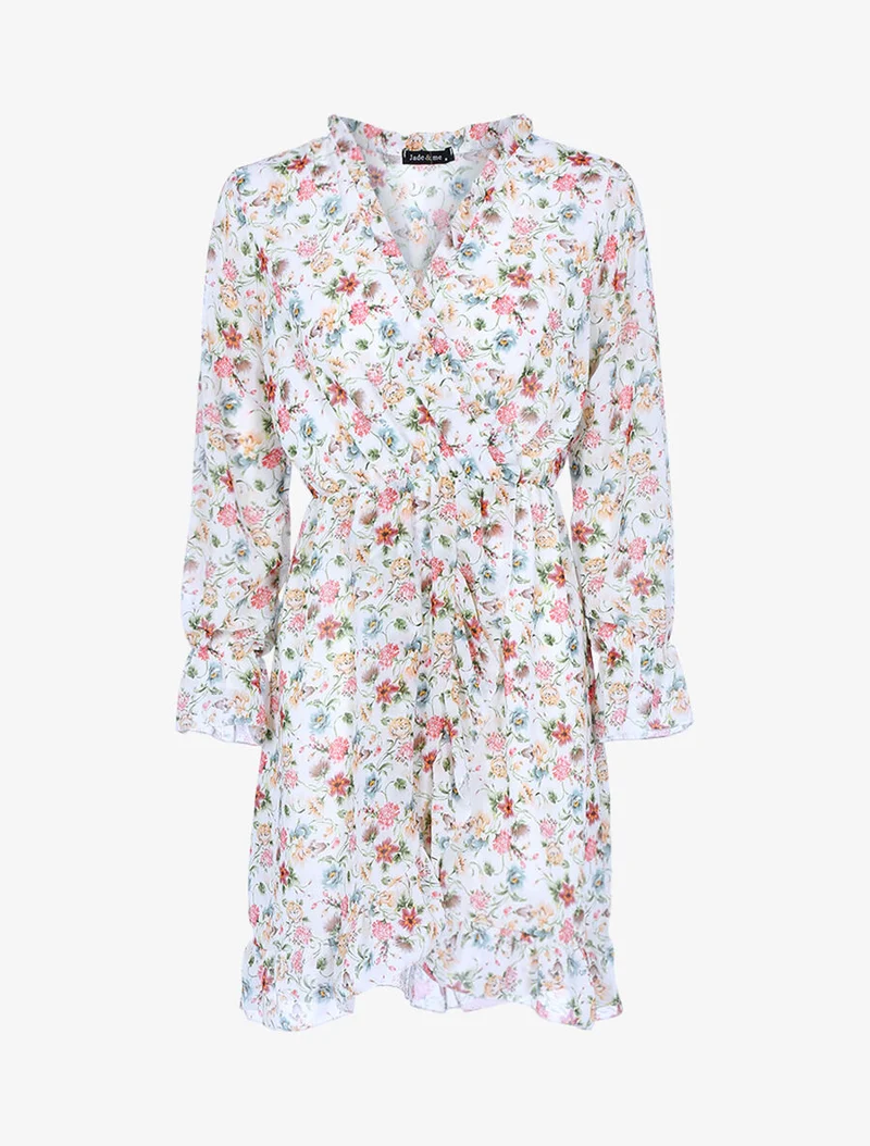 Robe portefeuille à imprimé printanier - Écru