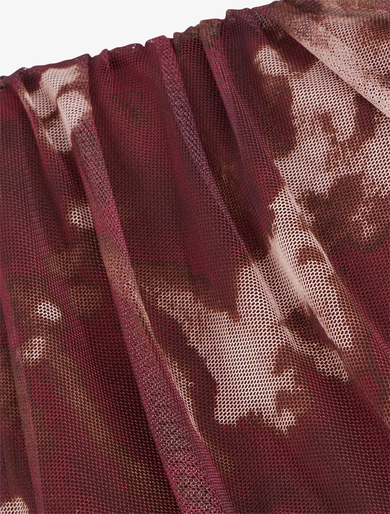 Top imprimé graphique en tulle - Lie de vin