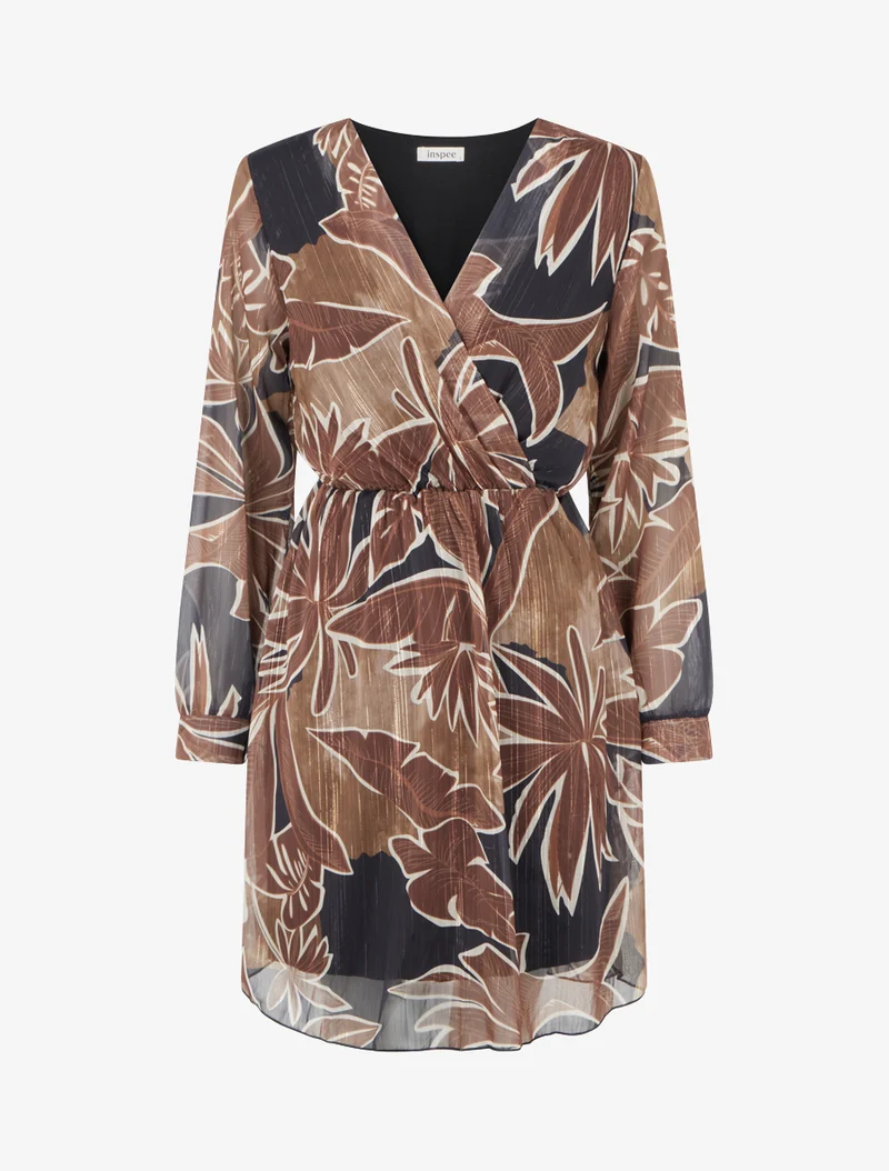 Robe mi-longue imprimé feuillage irisé - Noir