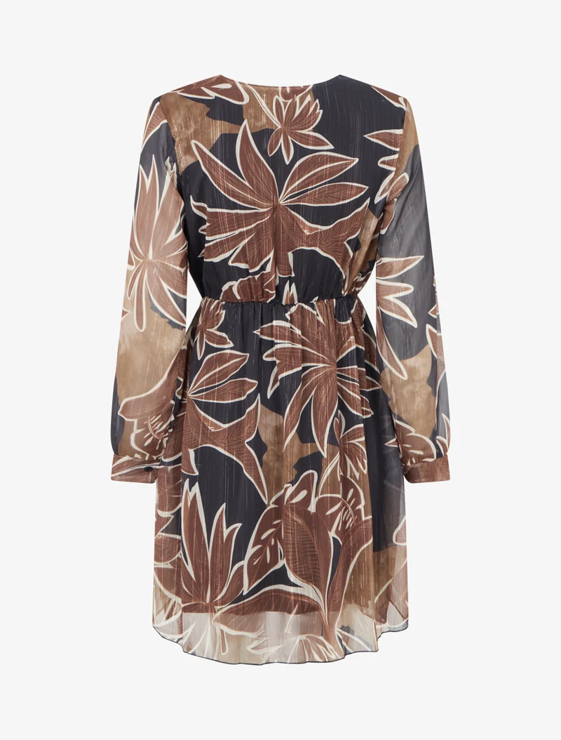 Robe mi-longue imprimé feuillage irisé - Noir
