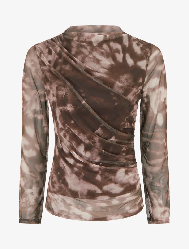Top imprimé graphique en tulle - Marron