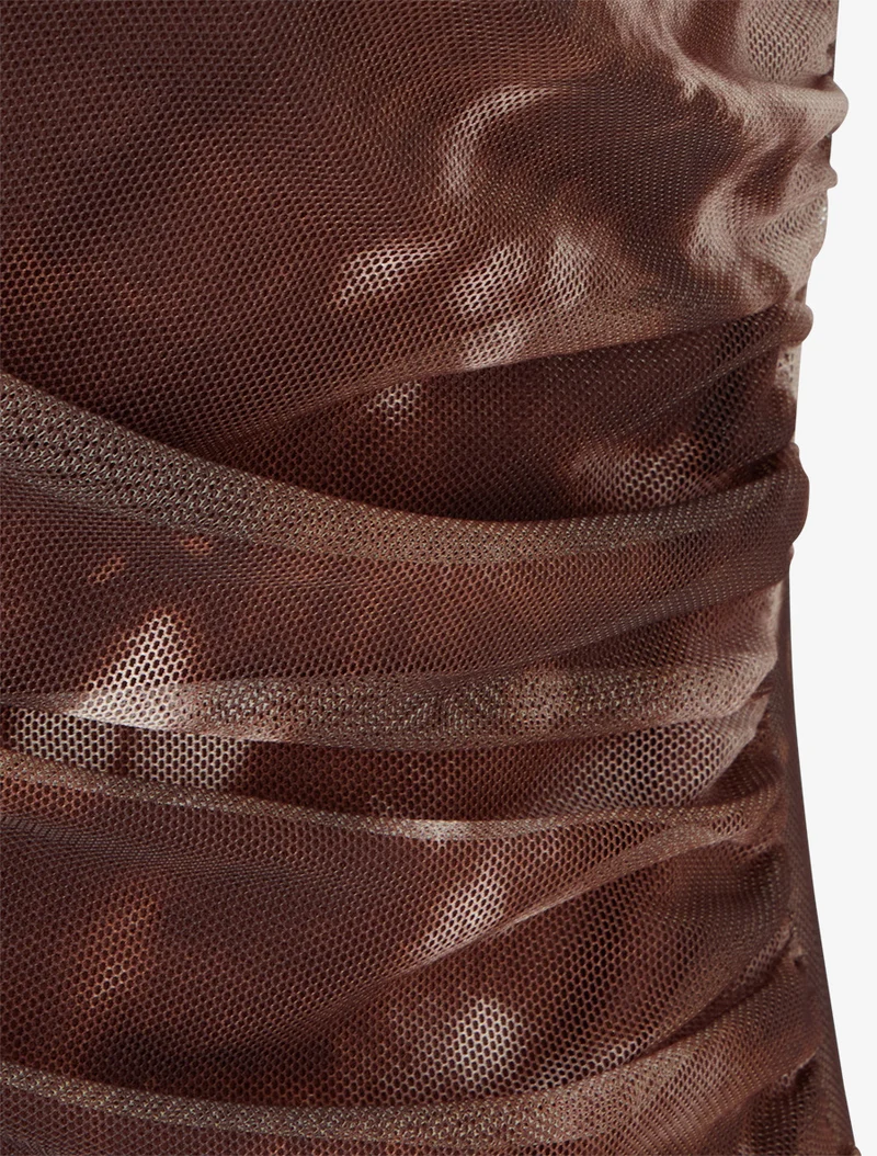 Top imprimé graphique en tulle - Marron