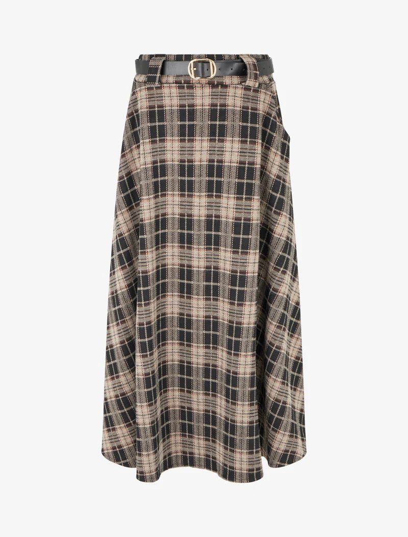 Jupe mi-longue imprimé carreaux - Noir