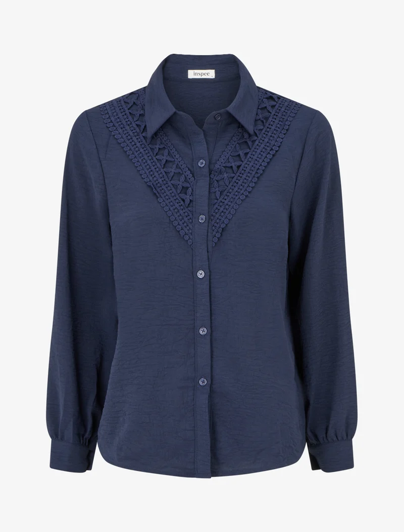 Chemisier unie à broderies - Marine
