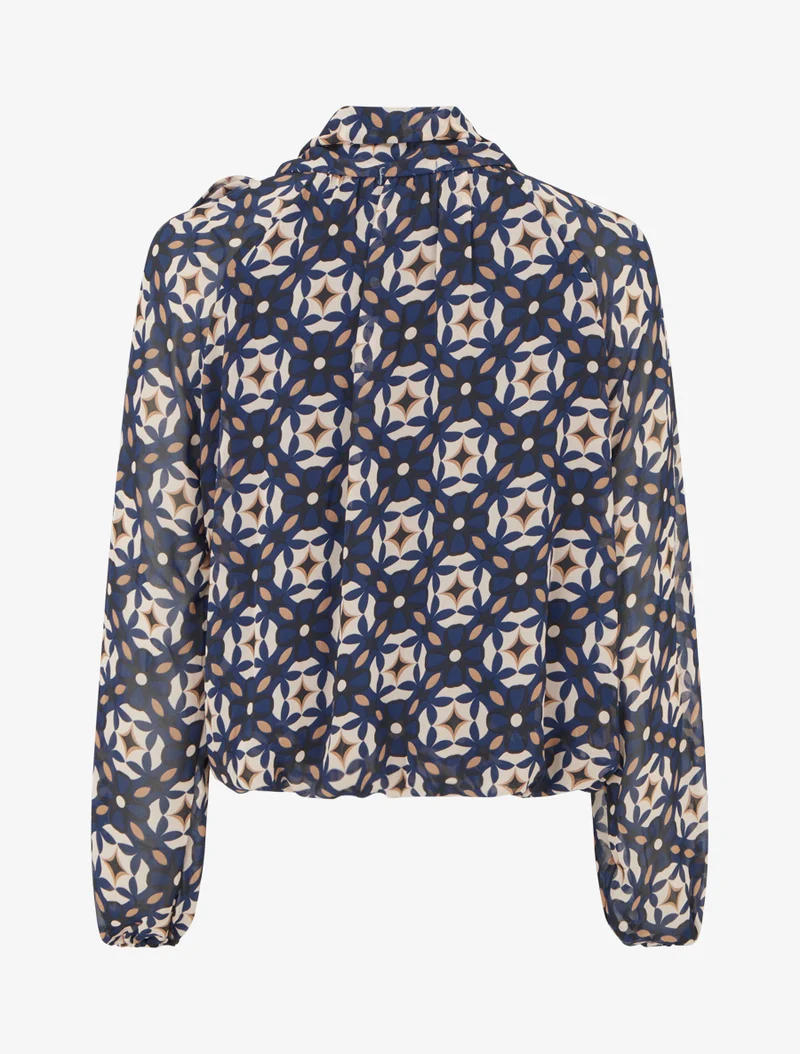 Blouse imprimé rétro à nouer - Marine
