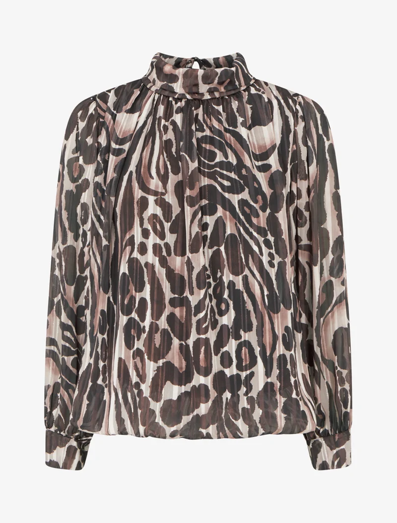 Blouse en voile imprimé léopard - Marron