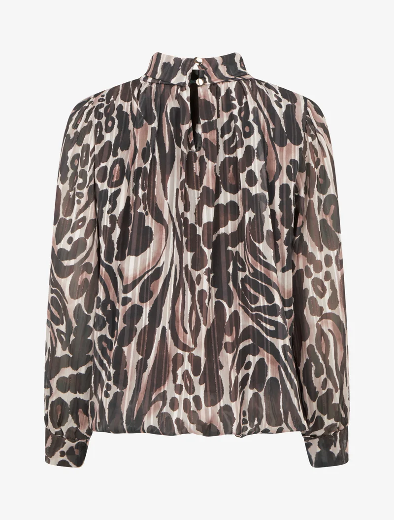 Blouse en voile imprimé léopard - Marron