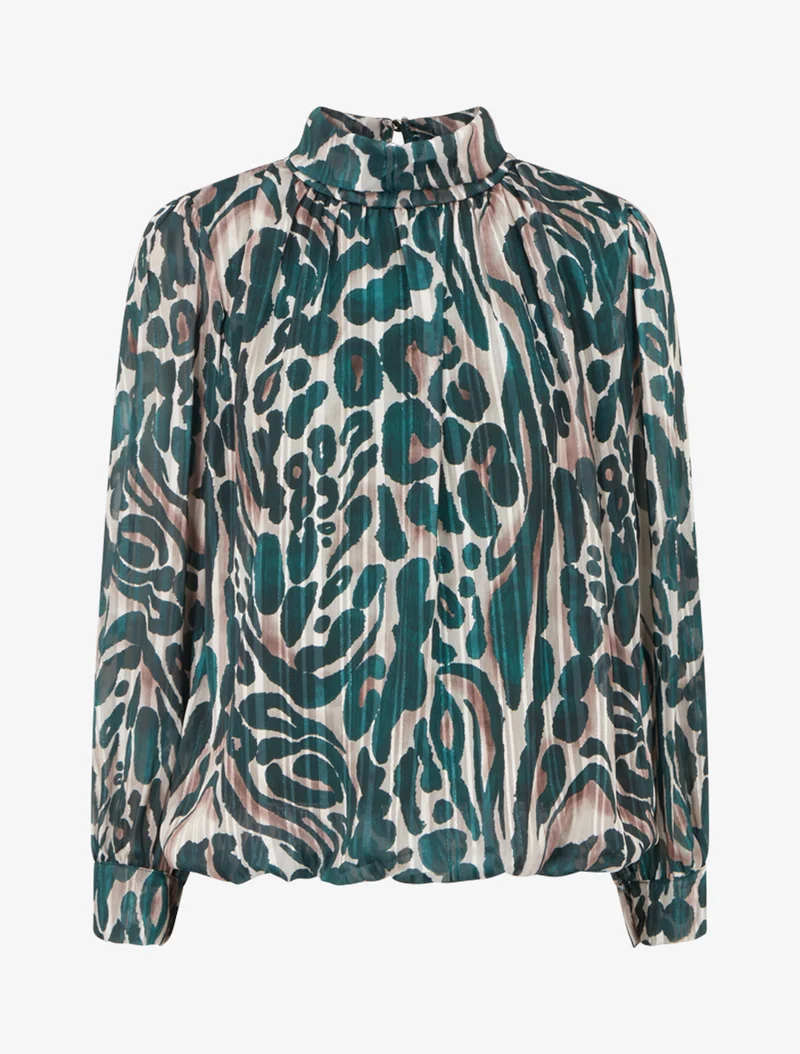 Blouse en voile imprimé léopard - Vert sapin