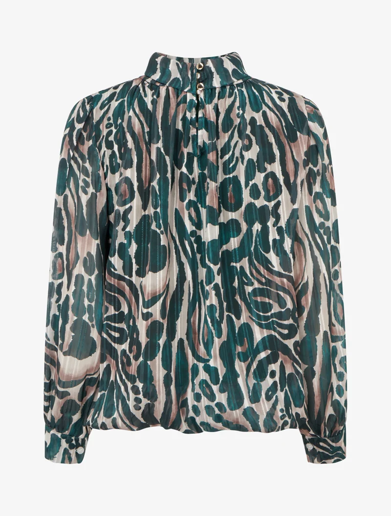 Blouse en voile imprimé léopard - Vert sapin