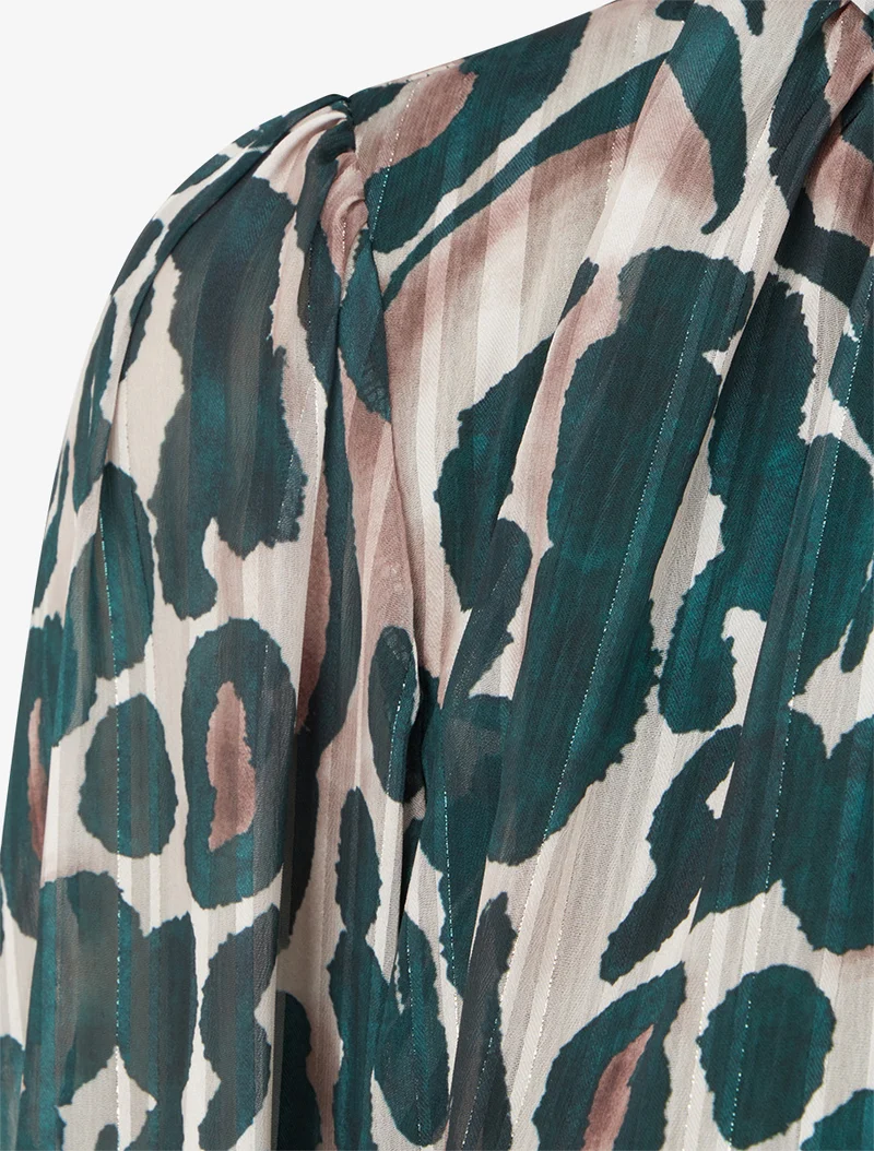 Blouse en voile imprimé léopard - Vert sapin