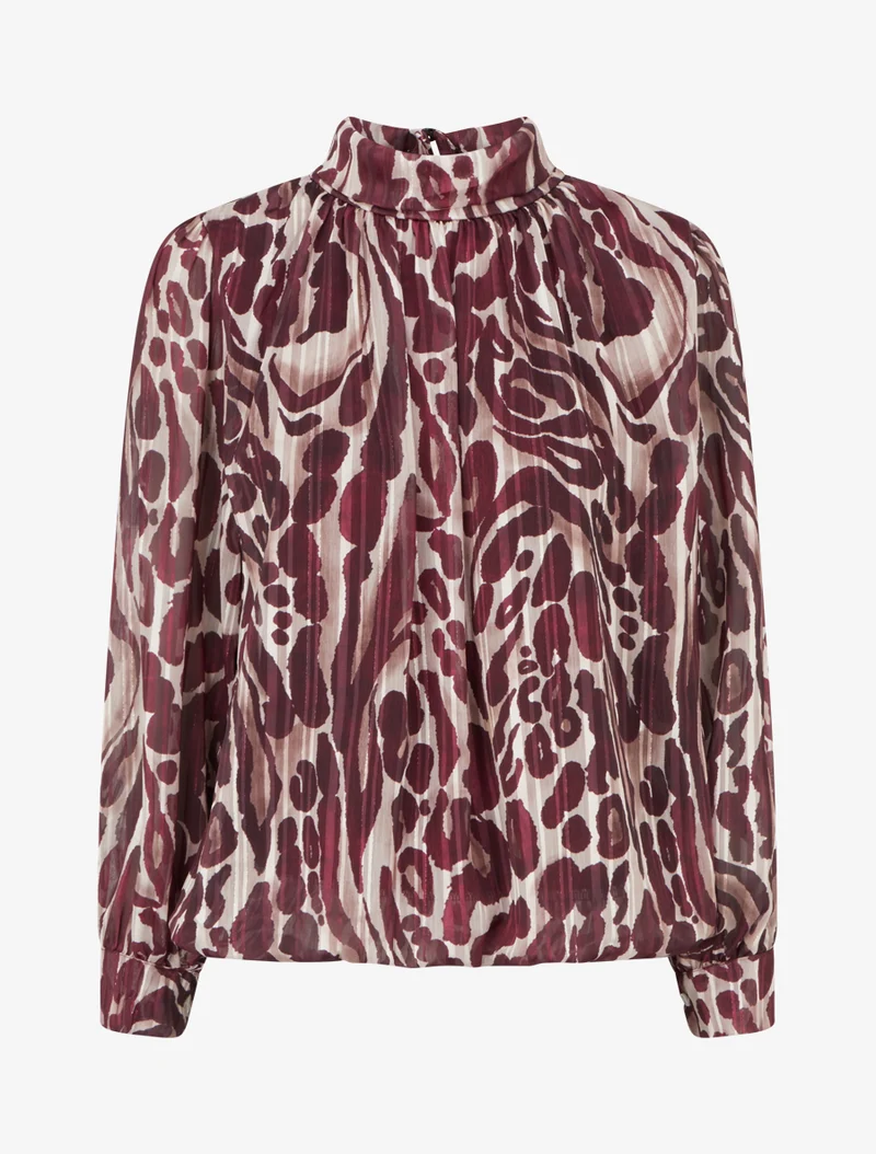 Blouse en voile imprimé léopard - Prune