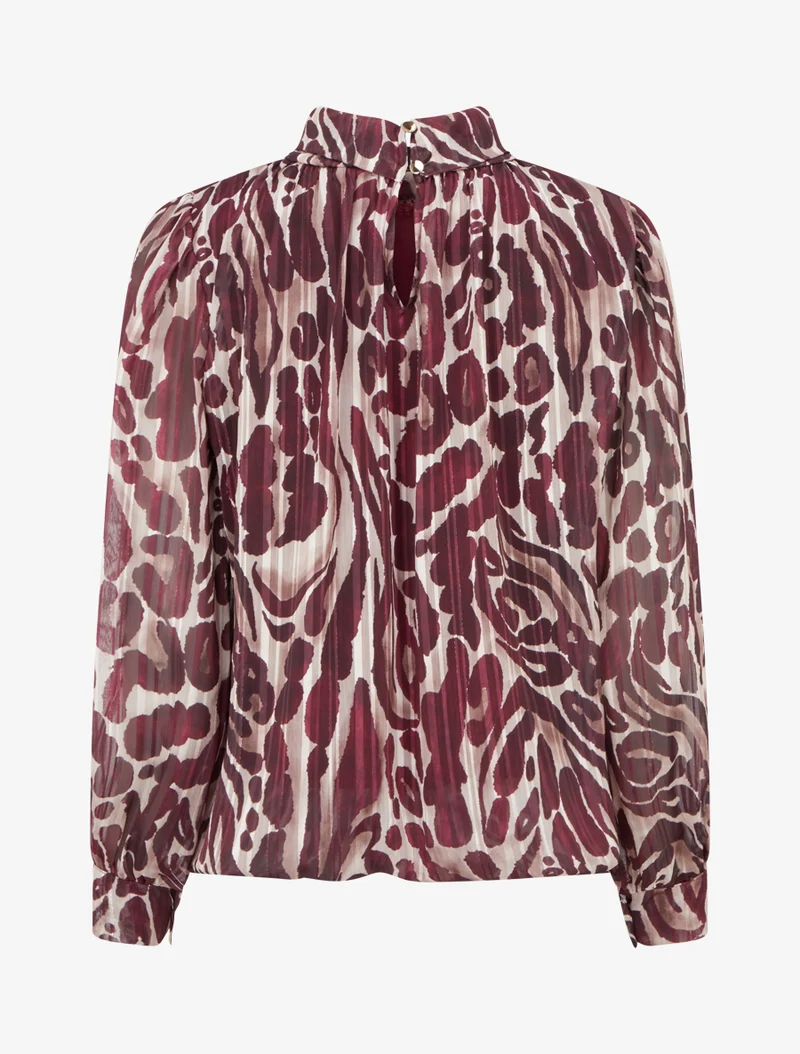 Blouse en voile imprimé léopard - Prune