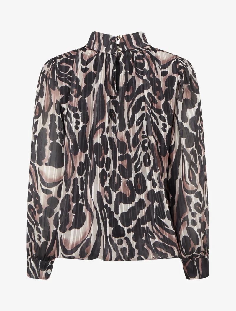 Blouse en voile imprimé léopard - Noir