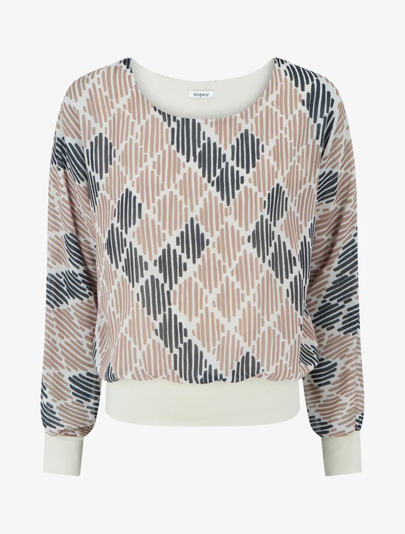 Blouse en voile imprimé graphique - Beige