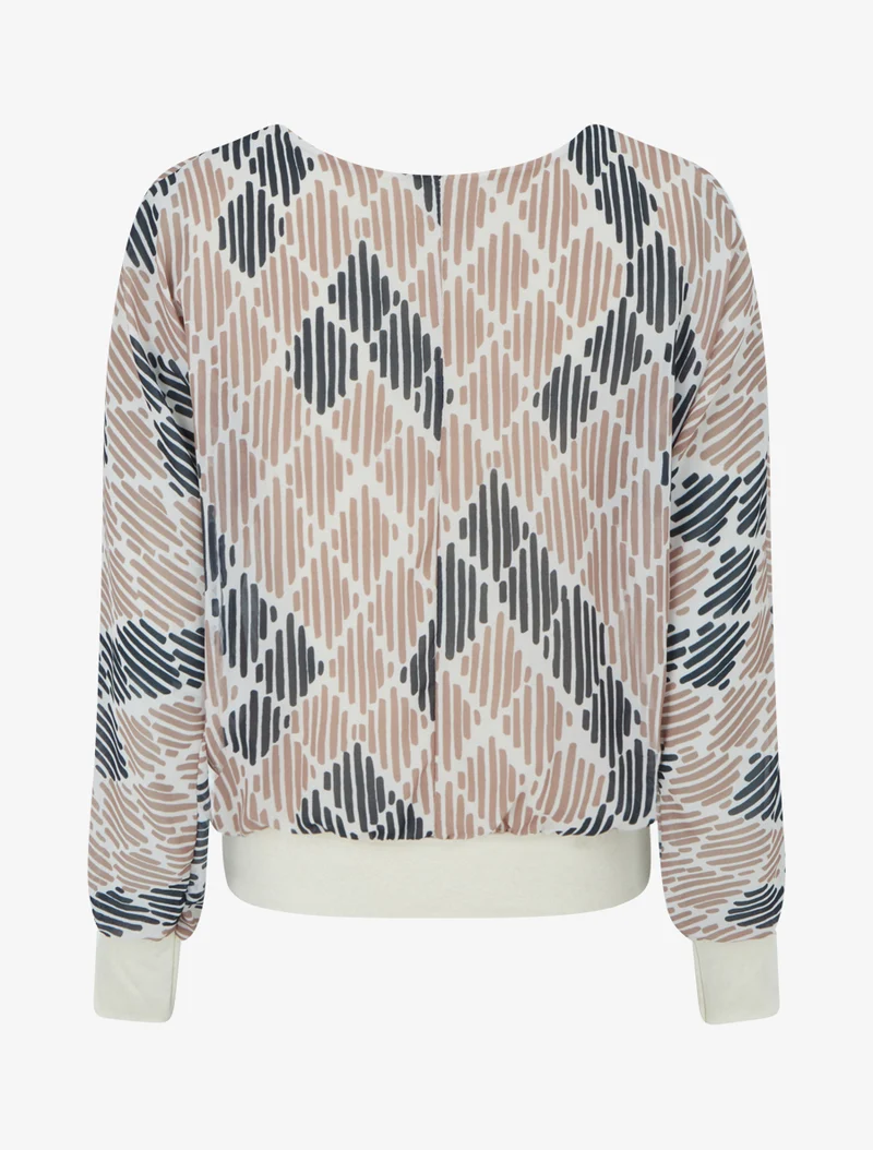 Blouse en voile imprimé graphique - Beige