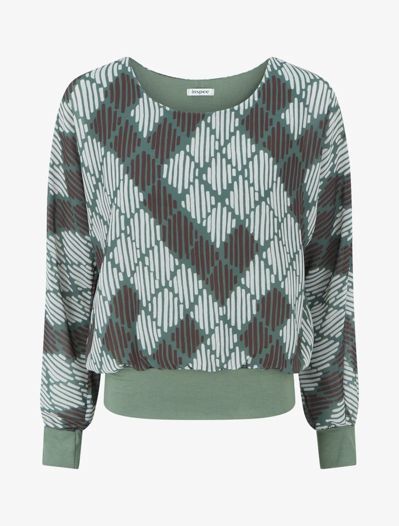 Blouse en voile imprimé graphique - Kaki