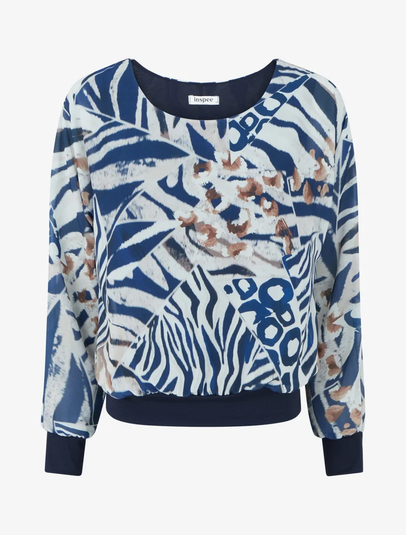 Blouse en voile imprimé animal - Marine