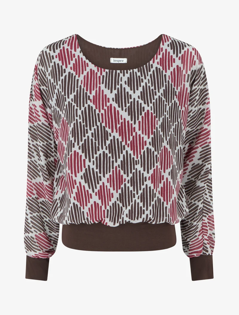 Blouse en voile imprimé graphique - Marron