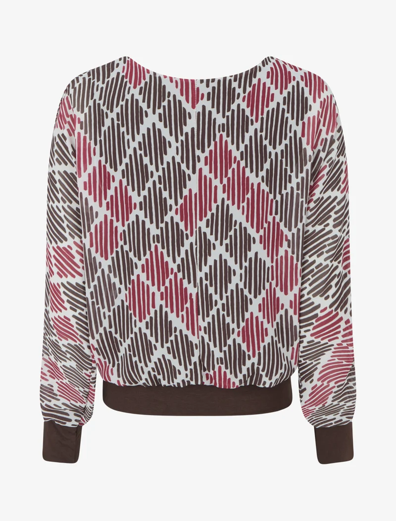 Blouse en voile imprimé graphique - Marron