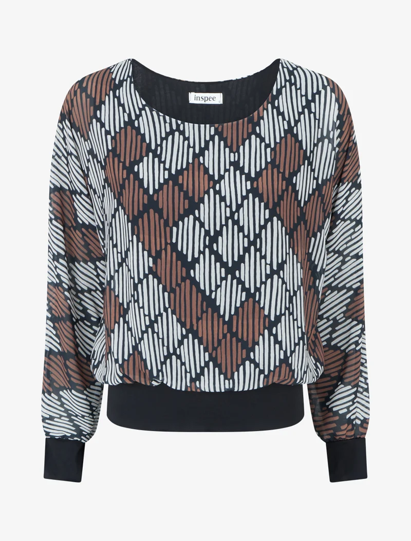 Blouse en voile imprimé graphique - Noir