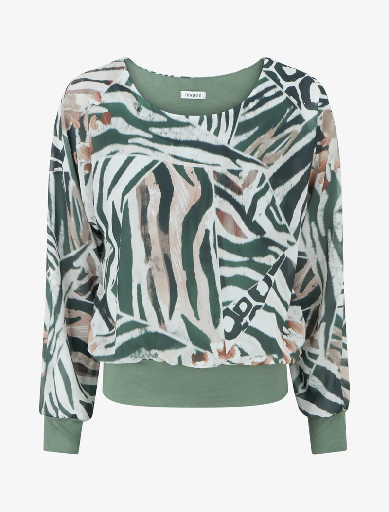 Blouse en voile imprimé animal - Kaki