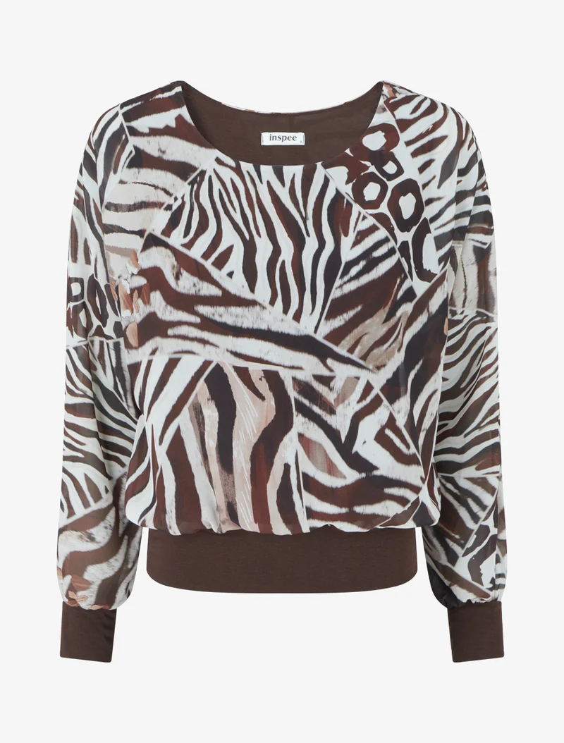 Blouse en voile imprimé animal - Marron