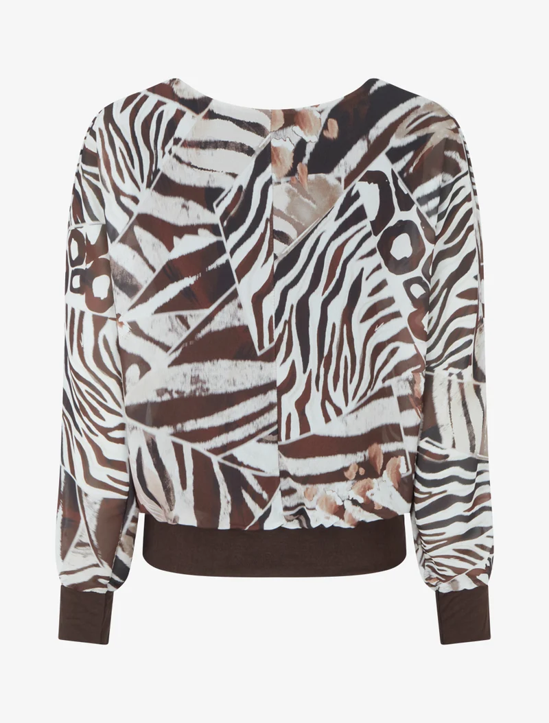 Blouse en voile imprimé animal - Marron