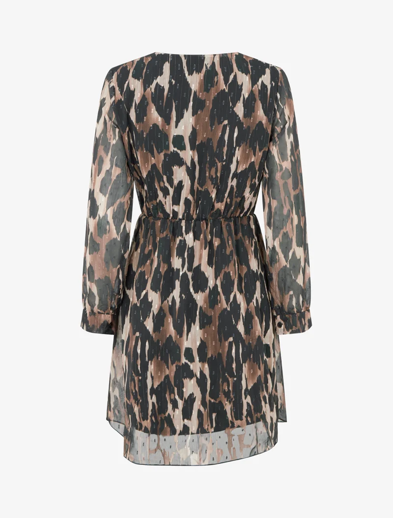 Robe mi-longue texturée imprimé léopard - Noir