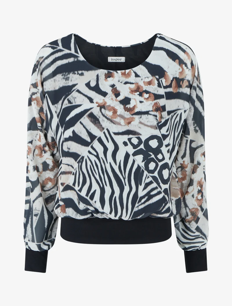 Blouse en voile imprimé animal - Noir