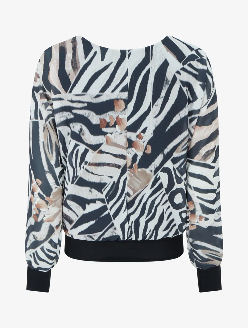Blouse en voile imprimé animal - Noir