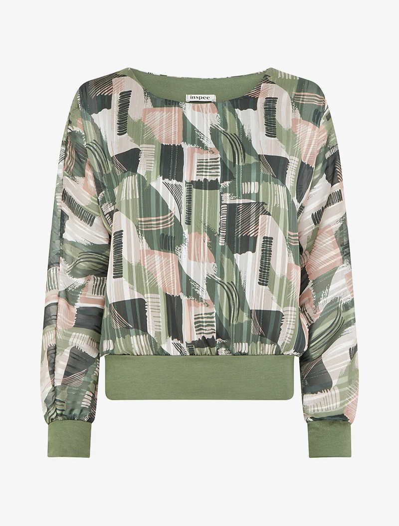 Blouse en voile imprimé fantaisie à détail irisé - Kaki