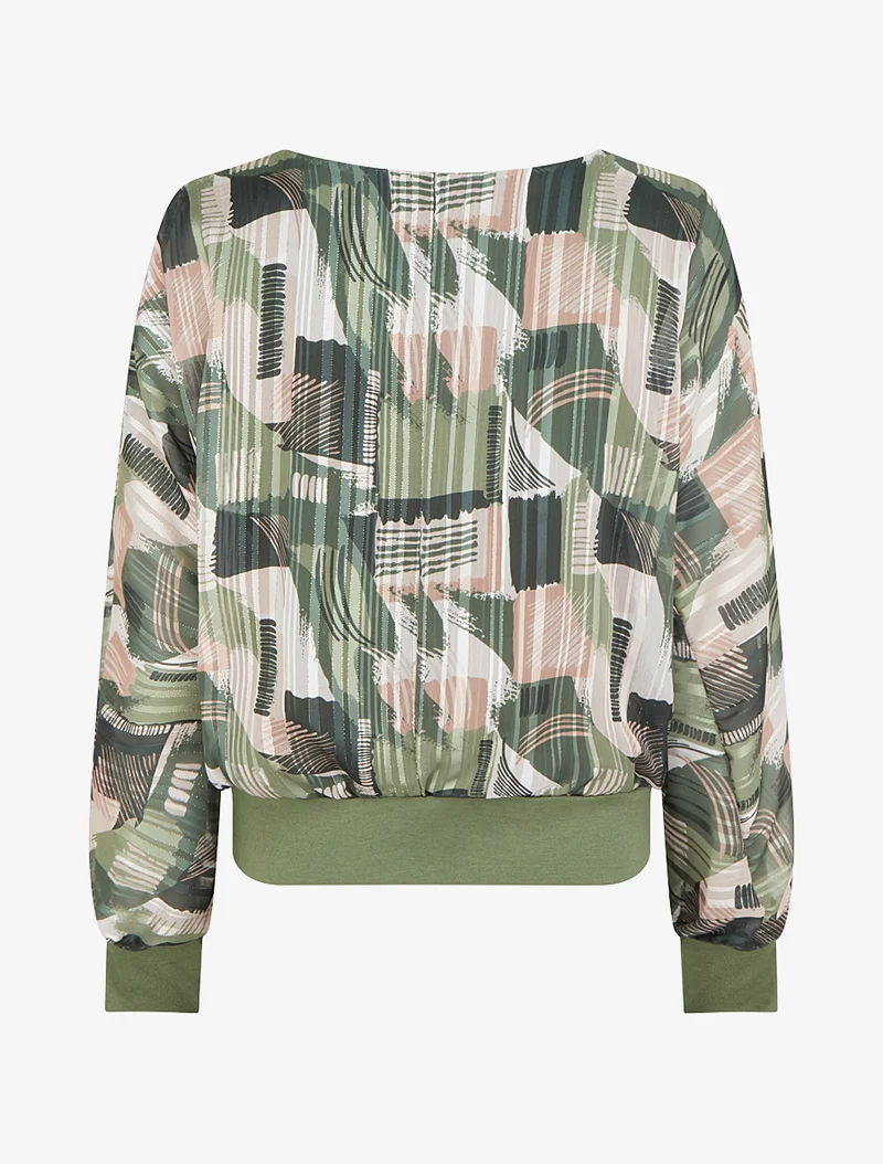 Blouse en voile imprimé fantaisie à détail irisé - Kaki