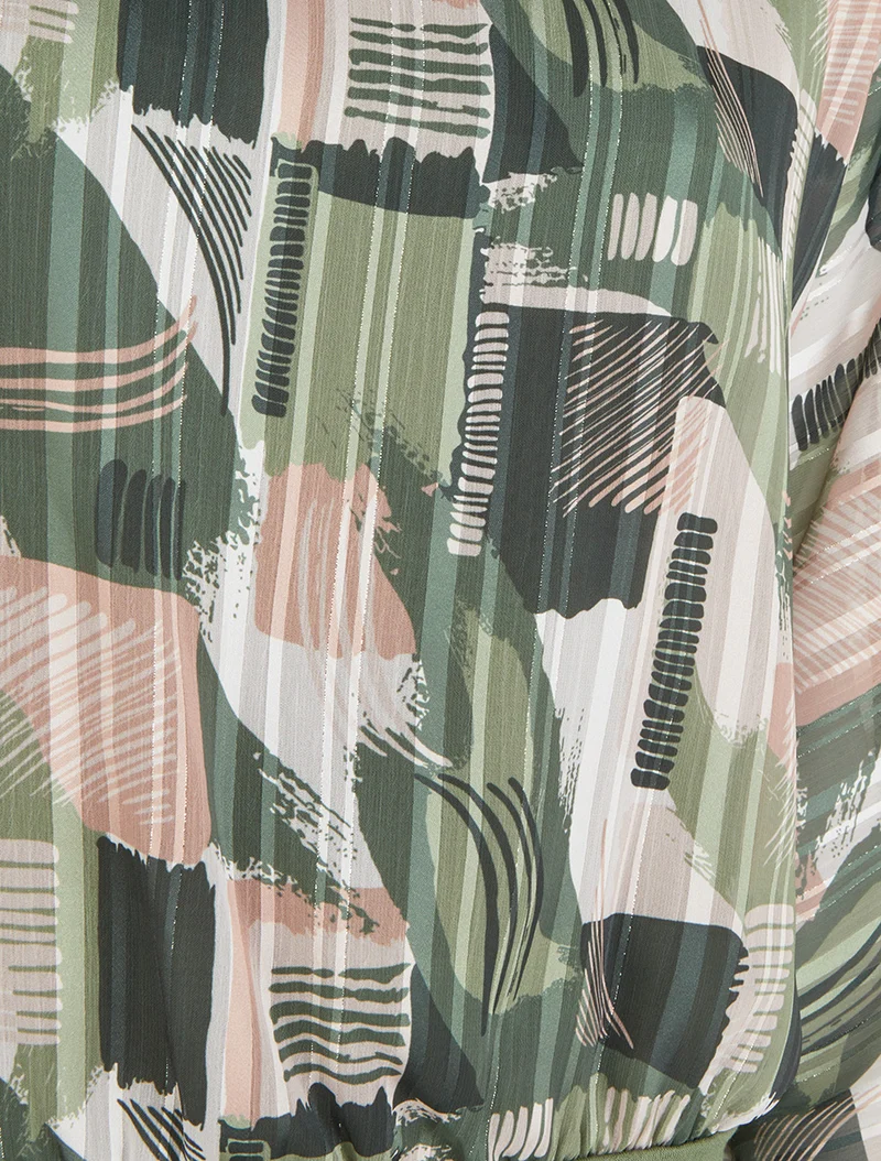 Blouse en voile imprimé fantaisie à détail irisé - Kaki