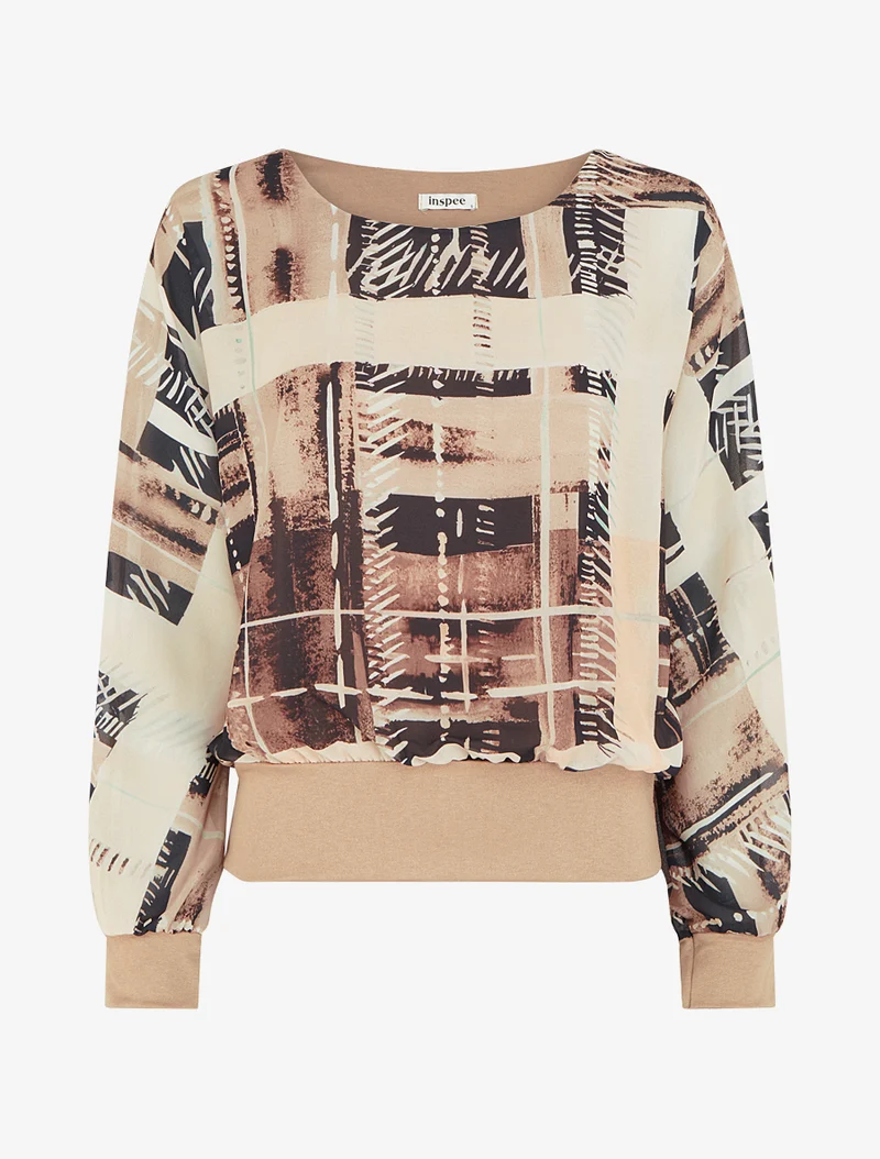 Blouse en voile imprimé abstrait - Beige