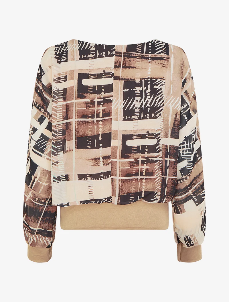 Blouse en voile imprimé abstrait - Beige