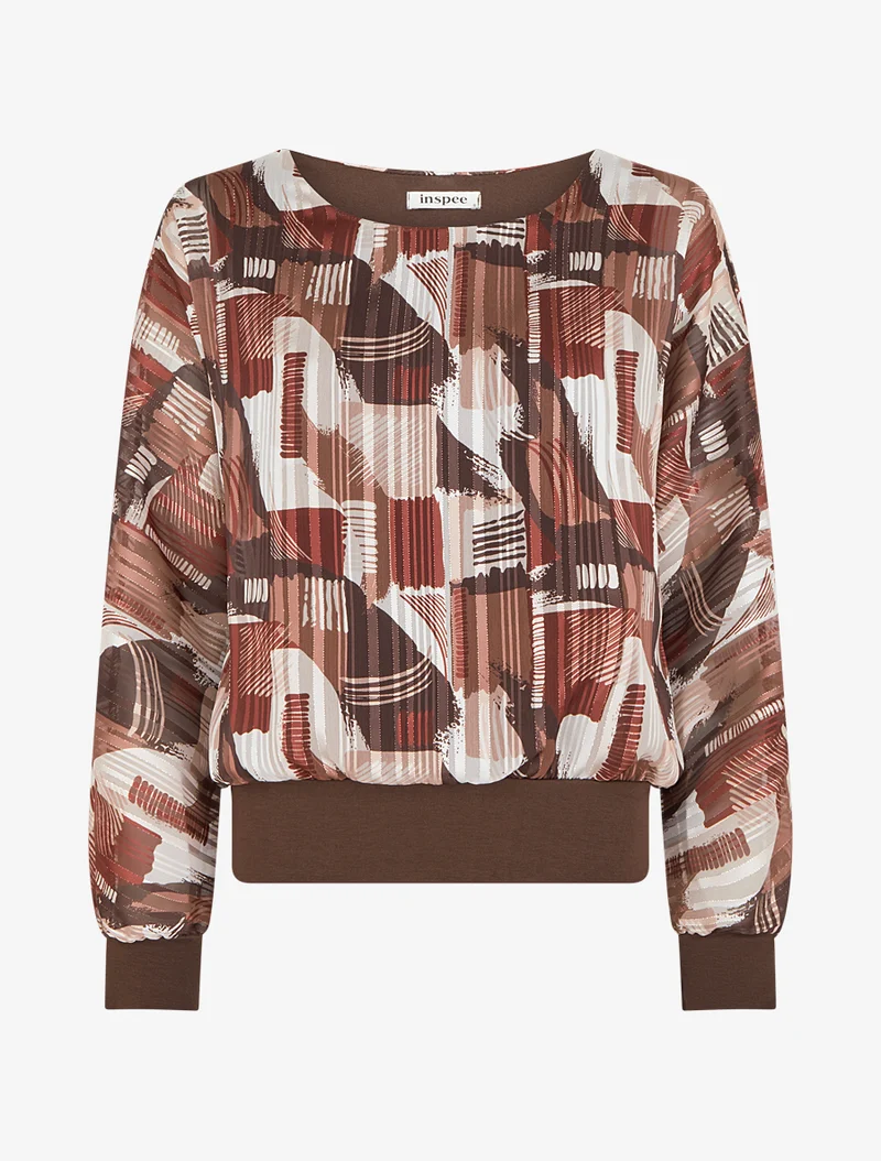 Blouse en voile imprimé fantaisie à détail irisé - Marron