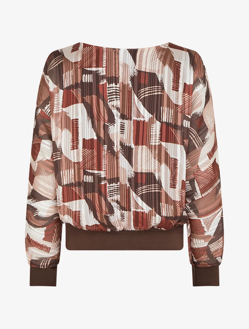 Blouse en voile imprimé fantaisie à détail irisé - Marron
