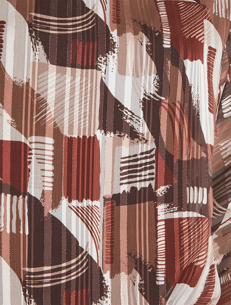 Blouse en voile imprimé fantaisie à détail irisé - Marron