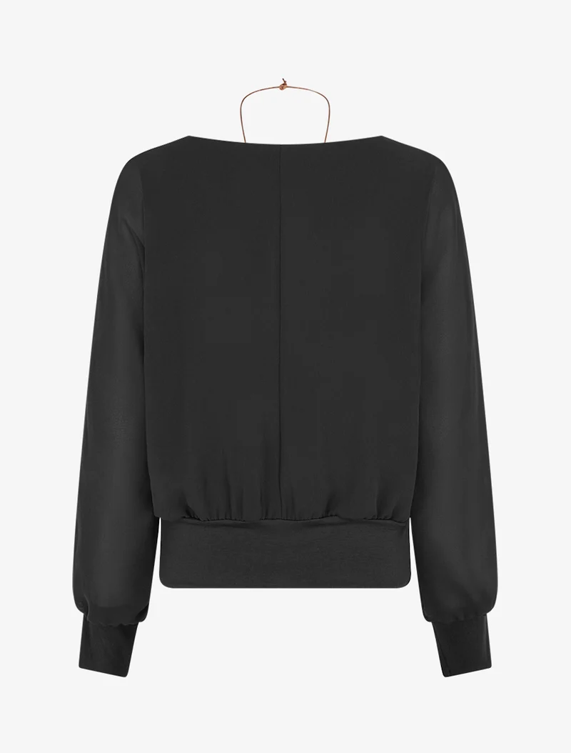Blouse unie en voile à manches longues - Noir