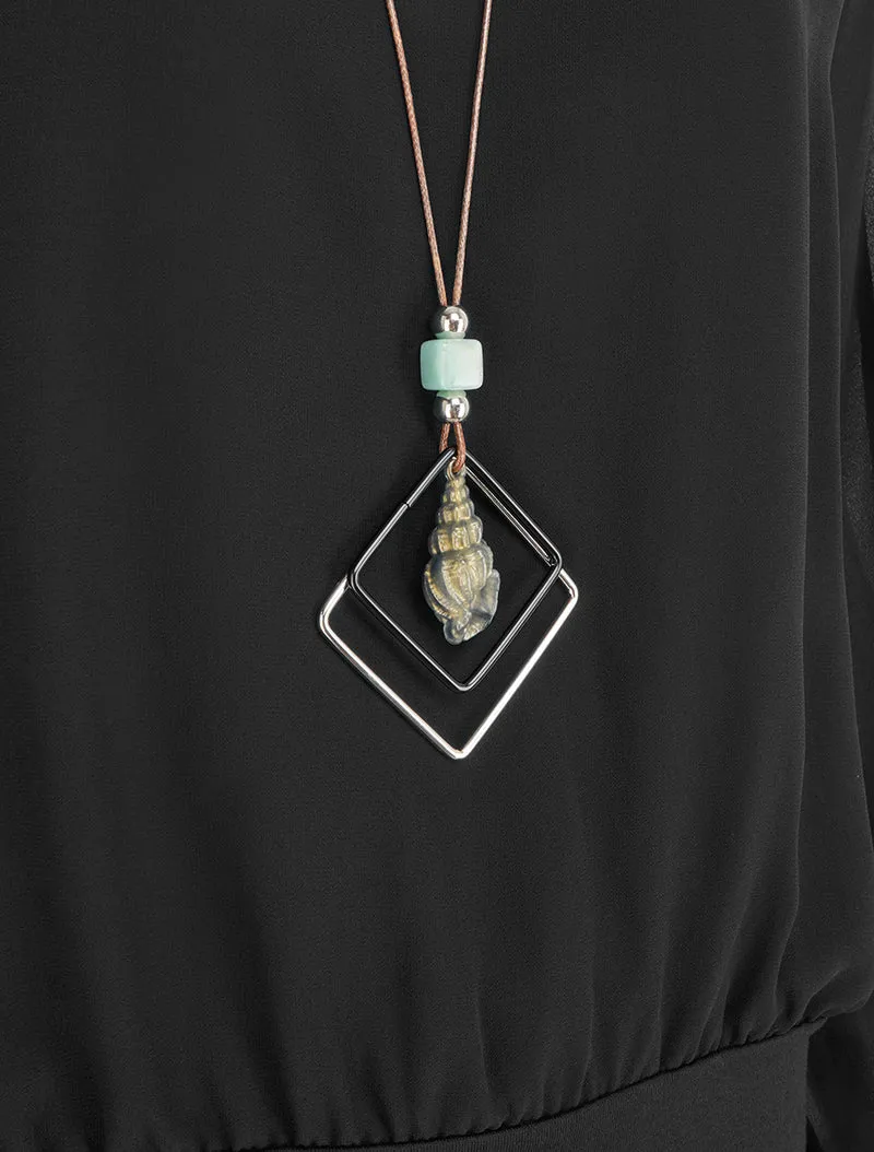 Blouse unie en voile à manches longues - Noir